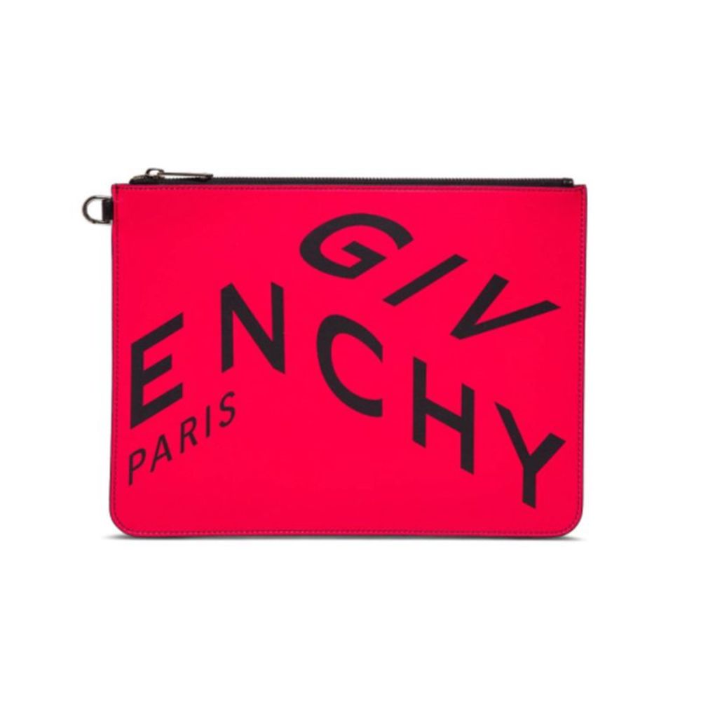 Givenchy Men's Leather Refracted Logo Pouch Handbag Red